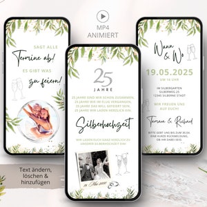 Digitale Einladung Silberhochzeit, ecard Silber Hochzeit Whatsapp, Einladungskarten zur Silbernen Hochzeit, Jubiläum 25. Hochzeitstag online