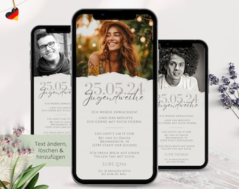 ecard Einladung Jugendweihe Whatsapp, Digitale Einladungskarten Jugendweihe Einladung Junge mit Foto, Vorlage Jugendweiheeinladung Mädchen