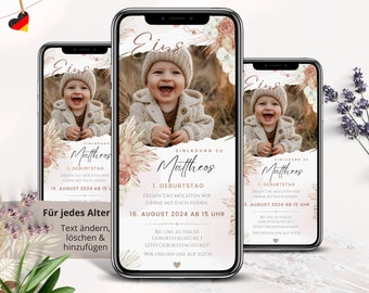 Digital invitation children's birthday boy girl, ecard invitation 1st birthday digital with photo, personalized invitation card Whatsapp