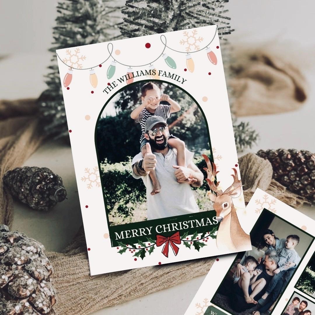 Editable Christmas Card Template Modern Holiday Photo Card Watercolor ...