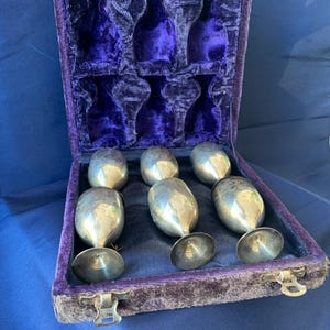 1960s Vintage Set Of 6 Silver Plated EPNS Sherry Goblets in Purple Box