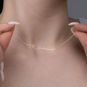 Colar de ouro maciço 14K, colar com nome escrito à mão, presente de aniversário, joias personalizadas para o dia das mães, para mãe, para esposa, presente para mulher