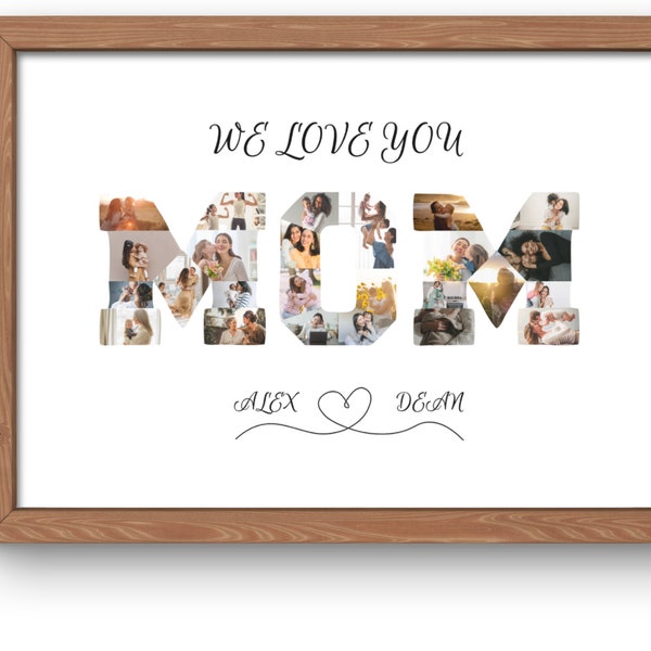 We Love You Mom Photo Collage, Personalized Gift for Mom, Birthday Photo Collage, Mother's Day Gift, PhotoCollage Gift, Custom Photo Collage
