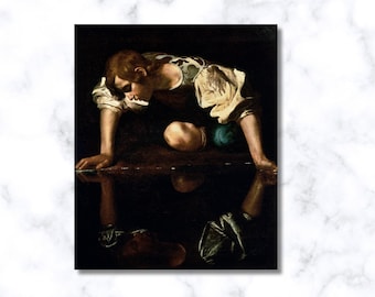 Caravaggio “Narcissus” Canvas Print | Baroque Art Wall Decor | Renaissance Masterpiece | Mythological Fine Art Reproduction