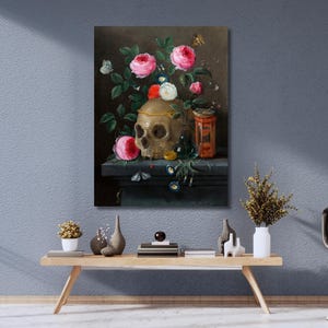 Vanitas Still Life by Jan van Kessel, Skull and Roses, Print on Canvas Valentine&#39;s Day Gift