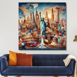 Poster con i monumenti più belli del mondo, Meraviglie del mondo, Attrazioni turistiche, Decorazioni per l'ufficio, Regalo per lui, Regalo per lei, Arte murale su tela