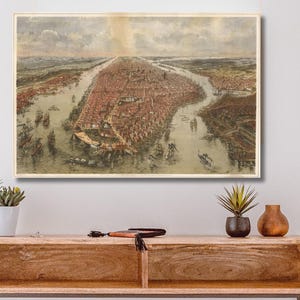 New York Vintage Karte Poster, Antike New York Karte Leinwand Poster, Haus und Büro Wand Kunst Poster, Geschenkideen