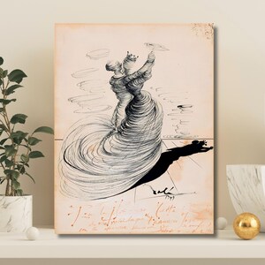 Puede incluir: Un dibujo en blanco y negro de dos figuras bailando. Las figuras giran y parecen estar hechas de líneas. El dibujo está sobre un fondo de color crema.