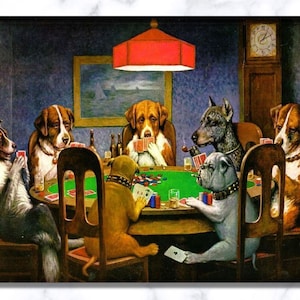Dogs Playing Poker, Friend in Need, Cassius Marcellus Coolidge,Dogs Playing Poker Series, Anthropomorphized Dogs, Kitsch Art Home Decoration
