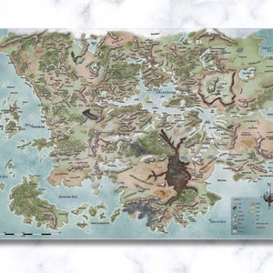 Dungeons and Dragons Leinwand Poster, Leinwand Wanddruck, Spielzimmer Wandkunst, Fantasy Spiel Leinwand Wandkunst, Vergessene Reiche Faerun Karte Poster