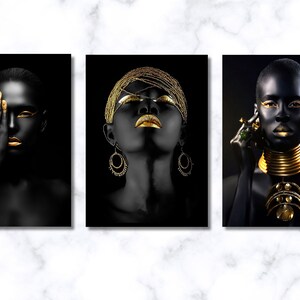 African Women Art Print Set: Dark and Gold Feminist Wall Decor
