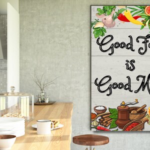 Good Food Good Mood Kitchen Canvas Print: Inspirational Quote Decor