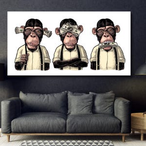 Three Wise Monkeys Canvas Art: Funny Modern Wall Decor