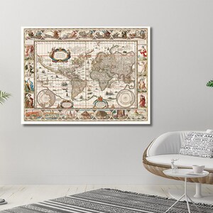 Nova totius terrarum orbis Geographica ac hydrographica tabula par Jan Aertse van den Ende, décoration d'intérieur carte vintage