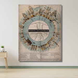 Batalla de Trafalgar, panorama de Leicester Square, Londres, póster de lienzo con mapa, diseño de arte mural en lienzo, arte mural histórico, decoración del hogar, regalo