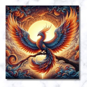 Phoenix Vogel Wandkunst, Leinwand Kunst, Gold Wandkunst, Büro-Wand-Dekor, moderne Wandkunst, Phoenix, AI erzeugt, besonderes Geschenk