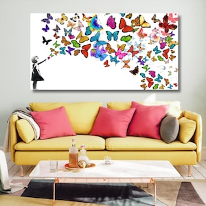 Plakat „Motyl i dziewczyna”, wydruk Banksy’ego na ścianie, wydruk graffiti na płótnie, fajny prezent dla kobiet