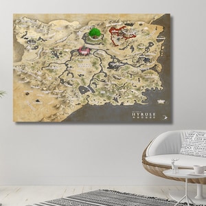 Karte von Hyrule aus Legend of Zelda Poster Art Print, Spielzimmer Dekor, Wand Kunst Dekor, Geschenk für Gamer Fan, Legend of Zelda Print Canvas Wall Art