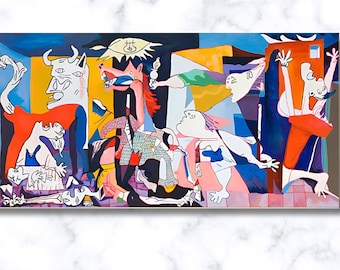 ピカソ「ゲルニカ」の絵画プリント：白黒キャンバスウォールアート