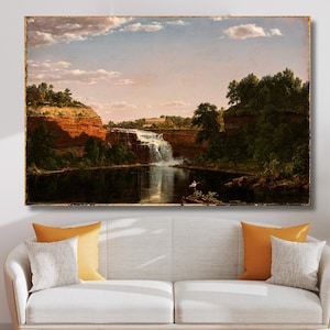 Cartaz de luz solar por Frederic Edwin Church Lower Falls, bela paisagem, vista das cachoeiras, decoração de casa de outono, impressão em tela de alta qualidade