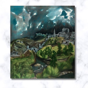 El Greco &quot;View of Toledo&quot; Canvas Print: Gloomy Landscape Art