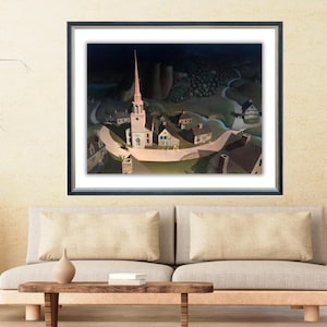The Midnight Ride of Paul Revere by Grant Wood, Grant Wood Painting, American Patriot Illustration, Canvas Print, Wall Hanging Home Decor