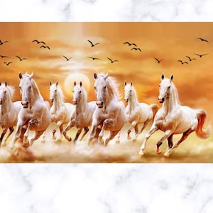 Sieben laufende Pferde und fliegende Vögel Leinwand Wand Kunst Haus Wand Dekor Geschenk Fertig zum Aufhängen Wand Kunst Leinwand Druck Wand Kunst Poster,Rolle,Panel