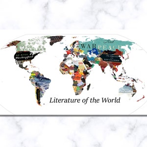 Literatur der Welt Karte Leinwand Poster, fertig zum Aufhängen, Literatur Poster, Literatur Karte Schule, Büro Dekor, Geschenk für Bücherwürmer
