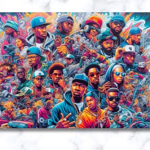 AI-Generated Hip Hop Rappers Poster: Colorful Wall Art