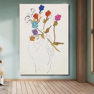 Seltene Andy Warhol Blume, Blumen und Hand Leinwand Poster, Blumen Zeichnung Leinwand Wand Kunst, Haus und Büro Dekor, Geschenk İdeas