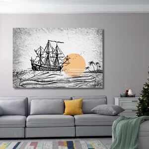 Pirate Ship Canvas Art: Sunset Seascape Wall Decor