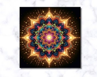 Mandala Poster, Mandala Canvas, Spiritual Art, Hinduism Buddhism Jainism, Geometric Shape, Colorful Wall Decor, Meditational Figure