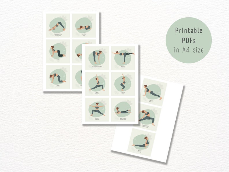 Set of 15 Yoga Pose Flashcards English &amp; Sanskrit Printable/digital PDF ...