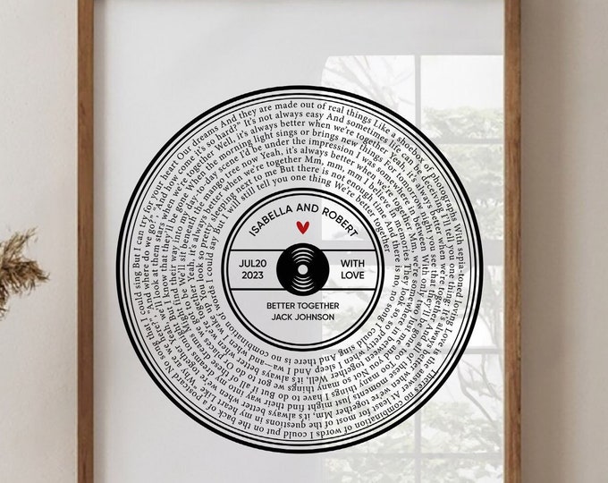 Personalized Vinyl Record Song With Lyrics, Wedding Anniversary Gift, Mother's Day, Gift For Her, Personalized, Mothers Day Song Lyrics