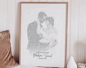 Favorite Song Lyrics Wall Art From Your Photo, Our Wedding Song Lyrics, Custom Any Text Portrait, Personalised Wedding Gift,Custom Lyric Art