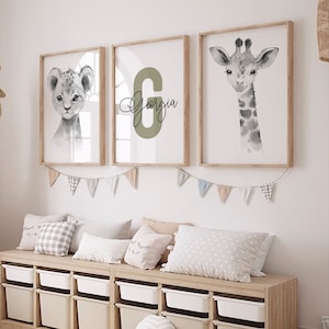 Safari Nursery Decor Set of 3 Jungle Animal Nursery Prints, Set of 3 Jungle Animal Nursery Decor Wall Art Print, Personalized name