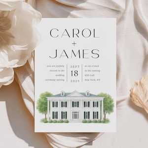 Custom Wedding Invitation with Watercolor Venue Painting, Wedding Church Portrait,Digital Watercolour Venue, Custom Watercolour Illustration