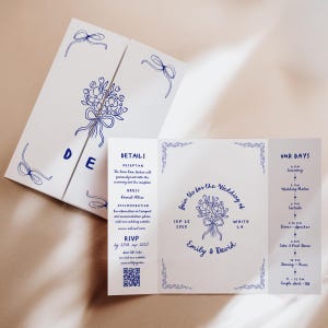Hand Drawn Wedding Invitation Template: Gatefold Card with QR Code (Digital Download)