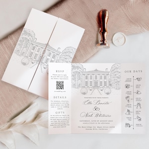 Wedding Venue Sketch Invitation: Custom Line Art (DIY Canva Template, Digital Download)