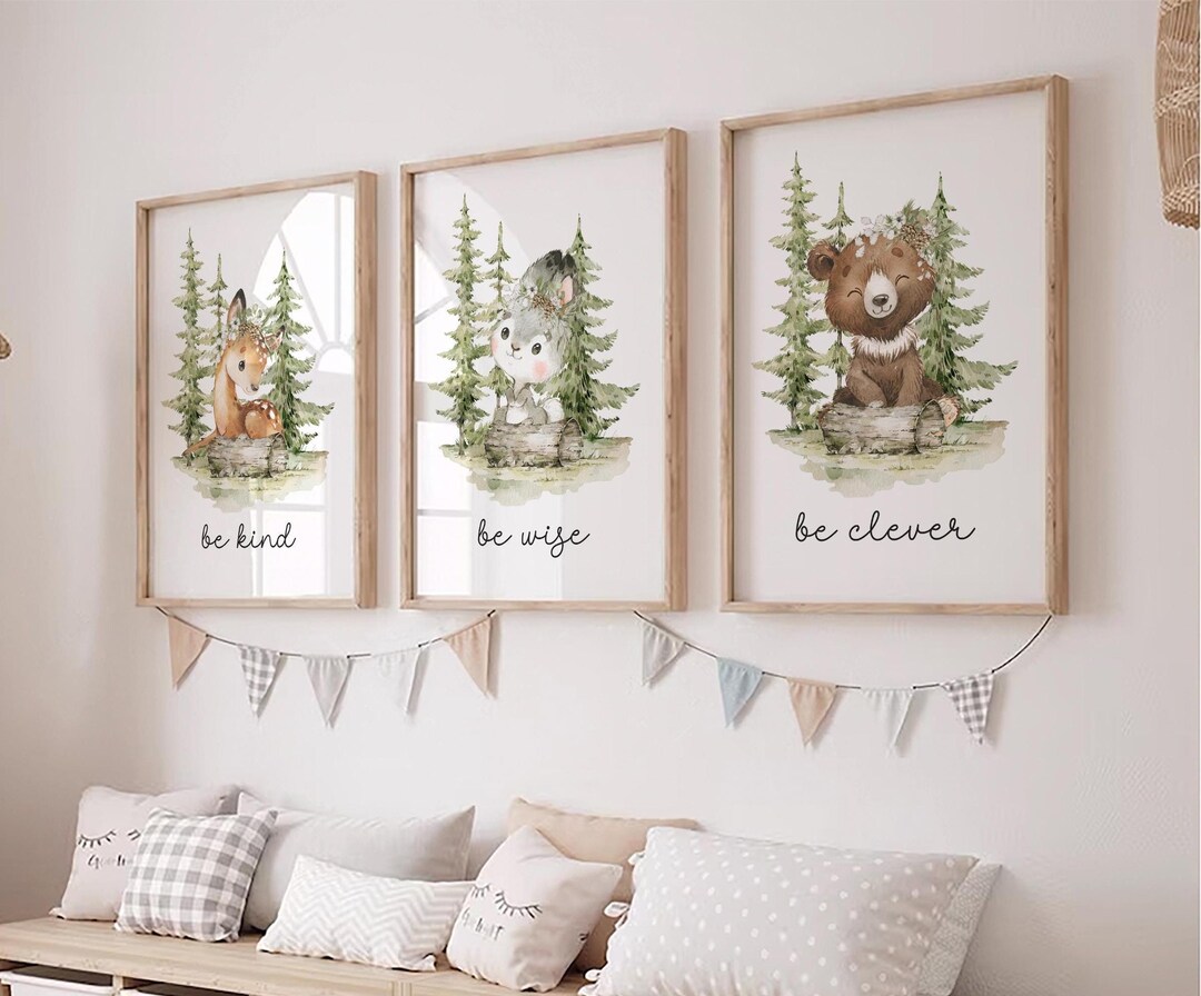 Set of 3 Jungle Animal Nursery Decor Wall Art Print, Personalized Name ...