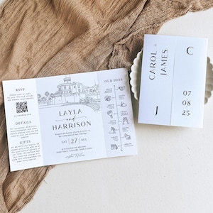 Wedding Venue Sketch Invitation: Custom Line Art (DIY Canva Template, Digital Download)