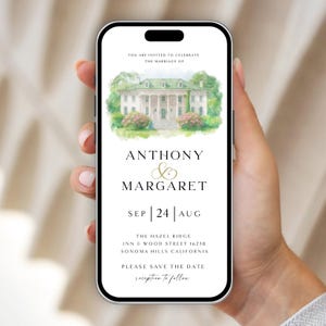 Custom Watercolor Wedding Venue Save the Date E-vite (Canva Template Digital Download