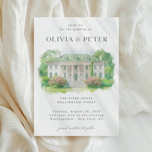Custom Wedding Invitation with Watercolor Venue Painting, Wedding Church Portrait,Digital Watercolour Venue, Custom Watercolour Illustration