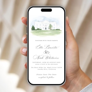 Custom Watercolor Wedding Venue Save the Date E-vite (Canva Template Digital Download