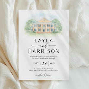 Custom Wedding Invitation with Watercolor Venue Painting, Wedding Church Portrait,Digital Watercolour Venue, Custom Watercolour Illustration
