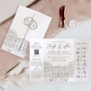 Wedding Venue Sketch Invitation: Custom Line Art (DIY Canva Template, Digital Download)