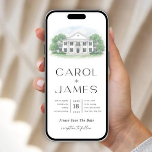 Custom Watercolor Wedding Venue Save the Date E-vite (Canva Template Digital Download