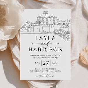 Custom Wedding Venue Illustration, Wedding Venue Illustration, Custom Drawing Venue, Line drawing venue wedding invitation,Invitation Sketch