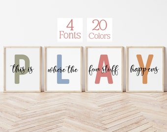 This Is Where The Fun Stuff Happens Set of Playroom Prints Playroom Wall Decor, Nursery Wall Art, Play Sign, Gifts for Boys Gifts for Girls,