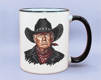 Trump 2024 President Cowboy Outlaw Flag Coffee Mug, Patriotic Trump Vance 2024 Coffee Cup, Christmas Gift for Trump Supporter, Election